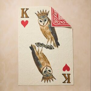 John Derian for Target 70" x 50” Reversible King of Hearts Owl Card Quilt